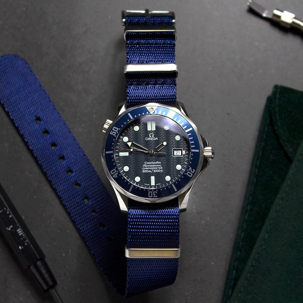 Premium Dark Sapphire Seatbelt Watch Strap, Blue (20mm & 22mm)