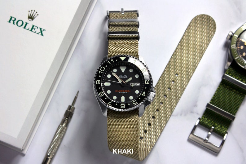 Collection Tudor Twill Vert, gris, kaki, bleu, bracelet de montre monobloc 20 mm et 22 mm Khaki