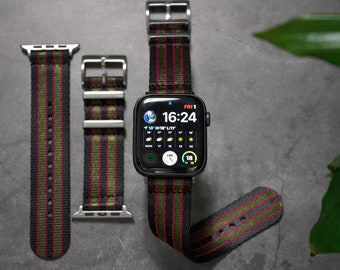 Bond Goldfinger Apple Watch-bandje, zwart, groen, rood