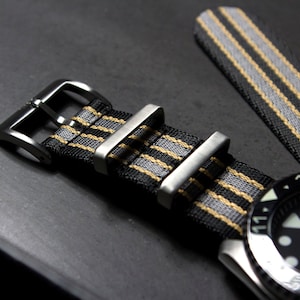 Premium Bond No Time To Die Seatbelt Watch Strap, Black Grey Khaki 20mm & 22mm zdjęcie 5