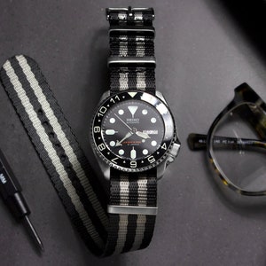 Bond Spectre Light Seatbelt Watch Strap, Black Grey (20mm & 22mm)