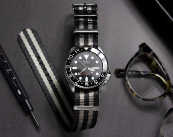 Premium Bond Spectre Light Seatbelt Watch Strap, Black Grey (20mm & 22mm)