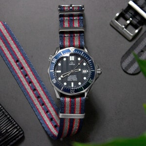 Premium Bond Commander Seatbelt One-Piece Watch Strap, Blue Grey Red (20mm & 22mm)