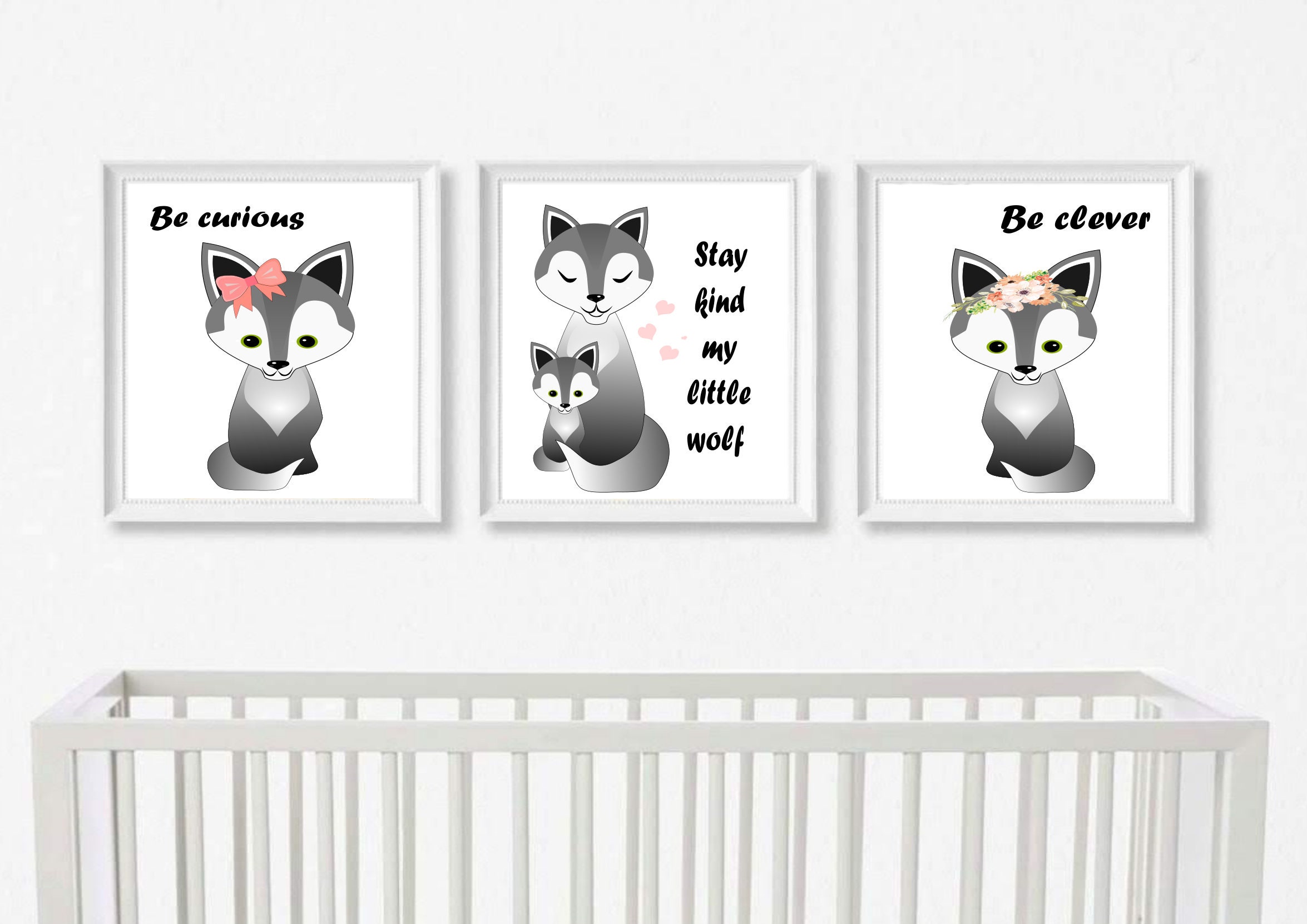 Wolf nursery art set of 3 Wolf baby shower print Boy wall art Etsy