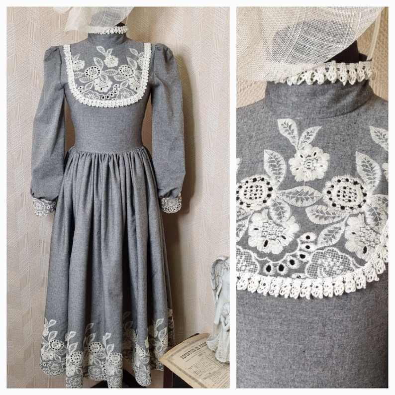 1900s Edwardian Dress, 1910s Dresses and Gowns     Audrey edwardian style tea dress with embroidery and lace  AT vintagedancer.com