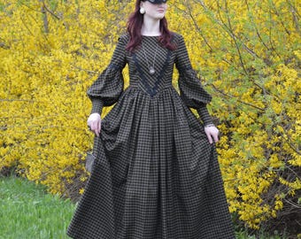 Lady Elizabeth Lavenza khaki green check victorian dress