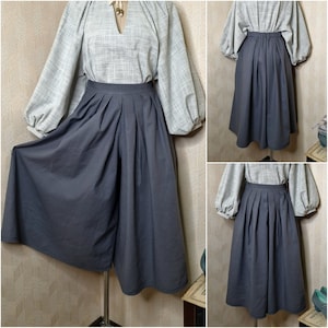 Edwardian Linen Skirt Trousers: Pleated Split Midi Pants