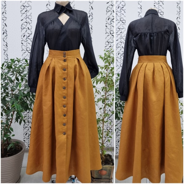 Mustard linen skirt