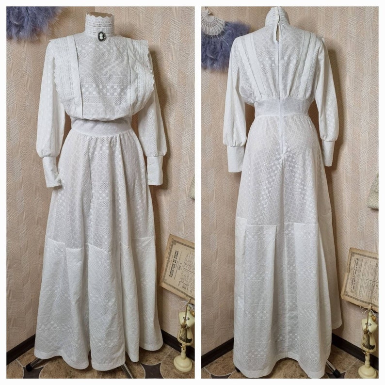 Edwardian Ladies Clothing – 1900, 1910s, Titanic Era     Edwadrian Diana Barry tea white day dress from eyelet cotton with embroidery linen lace and shell buttons suffragette gibson girl style  AT vintagedancer.com