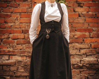 Sara Howard linen edwardian victorian Set: blouse, skirt, vest with wood buttons