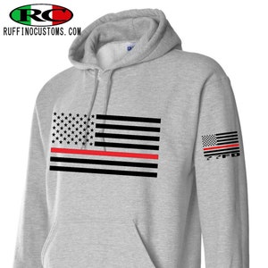Custom Thin Red Line, American Flag hoodie or T-Shirt, Gifts, Fire Department - FDNY-  Pullover Hooded Hoodie / T-Shirt