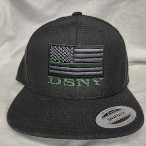DSNY Embroidered American Flag Green Line Hat , Sanitation Yupoong Snapback or Flexfit