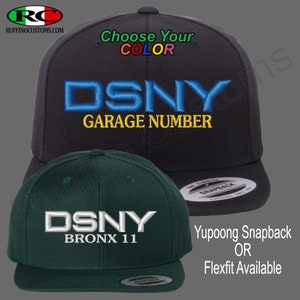 DSNY Embroidered Snapback or Flex Fit Hat with your garage number NYC Sanitation