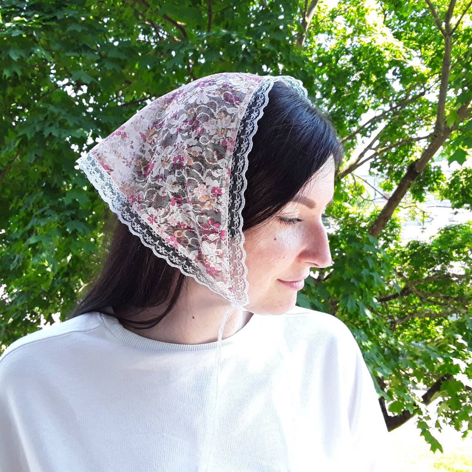Lace bandana Triangle head scarf Lace kerchief with ties | Etsy
