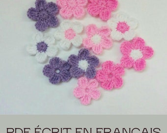 Fleurs Au Crochet Modèle PDF, Fleurs Faciles et Simples avec 5 pétales ou plus, Modèle De Crochet PDF Ecrit In English