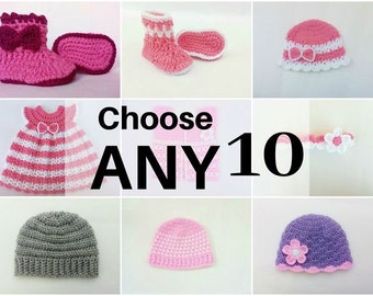 Crochet Pattern Bundle, Choose Any 10 Patterns
