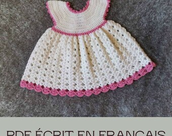 Robe blanche au crochet, Robe pour bébés au crochet, Modèle De Crochet PDF Ecrit In English
