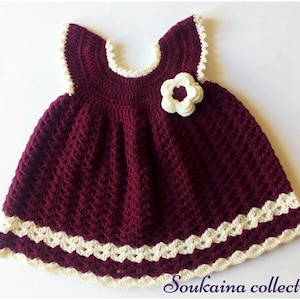 Crochet Baby Dress SET, Crochet Baby Dress Pattern, Crochet baby clothes, Crochet Dress, Baby Gift, Baby Girl dress with Headband, hat, 0-3m image 2