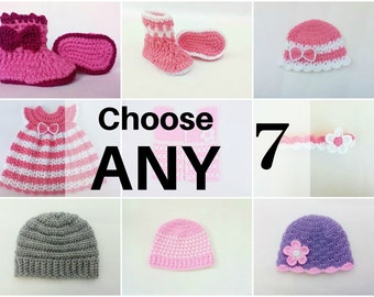 Crochet Pattern Bundle, Choose Any 7 Patterns