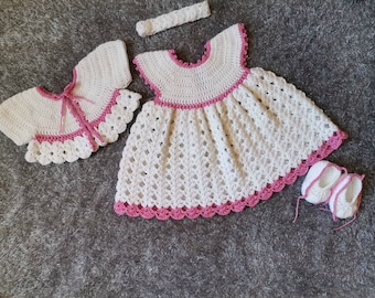 Crochet Baby Dress SET, Crochet Baby Dress Pattern, Crochet baby clothes, Crochet Pattern, Crochet Dress, Baby Girl dress with Jacket, 0-12m