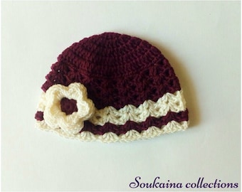 CROCHET PATTERN - Crochet Hat Pattern, Crochet Baby Beanie Hat, Crochet Baby Girl Hat Pattern, Newborn Girl Hat, flower hat 0-3m, 3-6 months