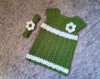 Crochet Baby Dress SET, Crochet Baby Dress Pattern, Crochet baby clothes, Crochet Dress, Baby Gift, Baby Girl dress with Headband, 0-12 m
