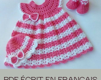 Crochet ENSEMBLE La Robe Rose, Crochet ensemble Pour bébés, Crochet Bonnet, Chaussons au crochet, Modèle De Crochet PDF Ecrit En Français