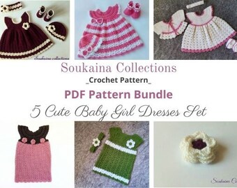 Crochet Bundle Baby Dress SET, Crochet Baby Dress Pattern, Crochet baby clothes, Baby dress pattern, crochet dress Baby Girl, 0-3m/3-6m/6-12