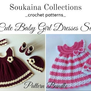 Crochet Bundle Baby Dress SET, Crochet Baby Dress Pattern, Crochet baby clothes, Baby dress pattern, crochet dress Baby Girl, 0-3m/3-6m/6-9