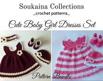 Crochet Bundle Baby Dress SET, Crochet Baby Dress Pattern, Crochet baby clothes, Baby dress pattern, crochet dress Baby Girl, 0-3m/3-6m/6-9