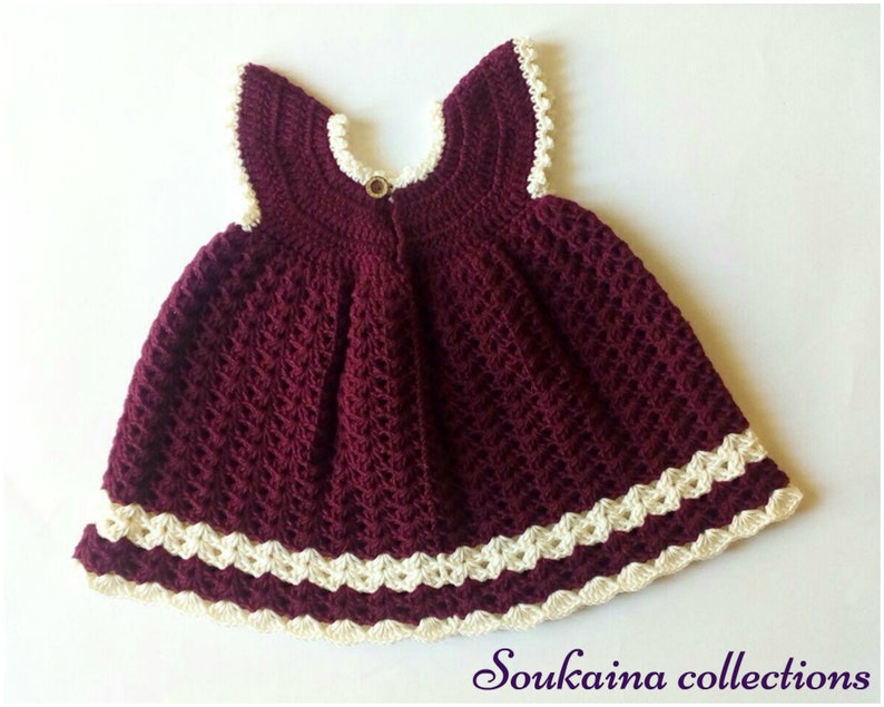 Crochet Baby Dress SET, Crochet Baby Dress Pattern, Crochet baby clothes, Crochet Dress, Baby Gift, Baby Girl dress with Headband, hat, 0-3m image 8