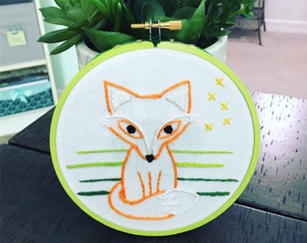 Handmade Alert Fox Embroidery Hoop