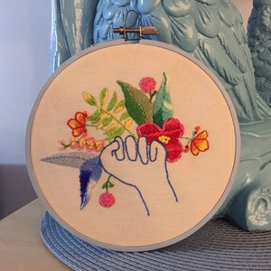 Handmade Fist with Wildflowers Embroidery Hoop