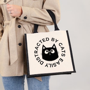 Easily Distracted By Cats Large Handbag Tote Bag Gift Idea For Any Cat Lovers | Cat Lady Bag