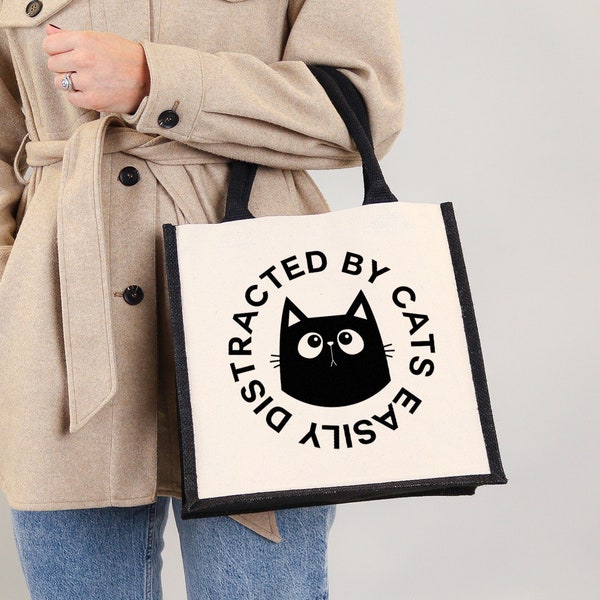 Fácilmente distraído por los gatos Bolso grande Bolso de mano Idea de regalo para cualquier amante de los gatos / Cat Lady Bag