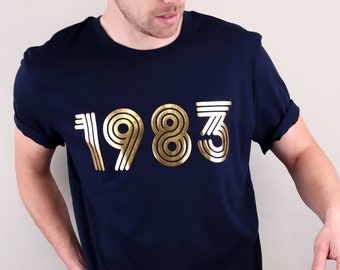 Golden Year Men's and Kids Twinning Fashion Navy & Gold T-Shirt Top Gift Idea For Father And Son