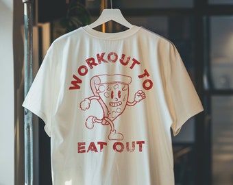 T-shirt graphique Entraînement pour manger au restaurant / T-shirt unisexe pour accros de la restauration rapide et de la pizza / Cadeau unique pour amateur de café / T-shirt d'entraînement rétro amusant