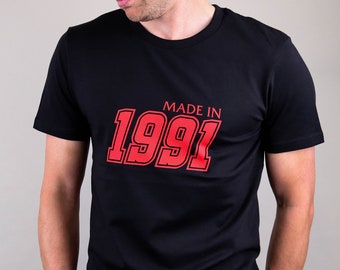 Made In? Men's and Kids Twinning Fashion Black & Red T-Shirt Top Gift Idea For Father And Son
