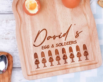 Personalised Dippy Egg & Soldiers Board Easter Egg Cup Gift Making Breakfast Time Fun For Kids