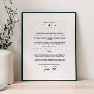 Stampa del discorso di nozze, discorso del padre della sposa, discorso dello sposo, stampa di lettura del matrimonio, regalo di anniversario di carta, A3, A4, il nostro primo anniversario