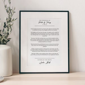 Wedding Speech Print, Father of the Bride Speech, Groom Speech, Wedding Reading Print, Paper Anniversary Gift, A3, A4, Our First Anniversary