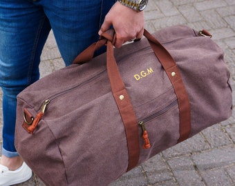 Vintage Personalised Canvas Weekend Holdall Bag, Perfect Gift Idea For Him This Christmas, Birthday Or Father's Day