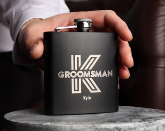 Personalised GROOMSMEN Best Man Father of The Bride Gift A Matte Black Hip Flask Wedding Tokens