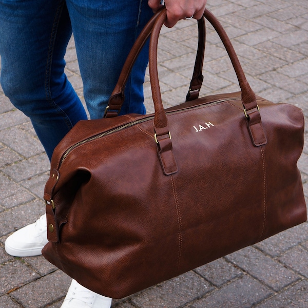 Classic Personalised Nuhide PU Leather Weekender Holdall Bag, Perfect Gift Idea For Him This Christmas, Birthday Or Father's Day