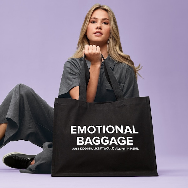 Emotional Baggage Large Tote Bag, Perfect Beach Weekender Bag Funny Large Canvas Shopper