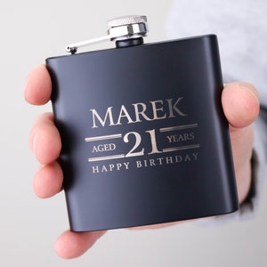 21st Birthday Gift A Personalised 6oz Matte Black Hip Flask, Birthday Celebration Gift image 3