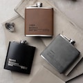 Groomsmen Best Man Usher Groom Gift Personalised Grey PU Leather 6oz Hip Flask.