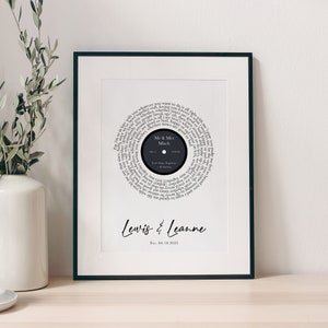 Paper Wedding Anniversary Gift, A3, A4, Our First Anniversary | First Dance Song Lyrics | Wedding Song Print Frame | Personalised Gift
