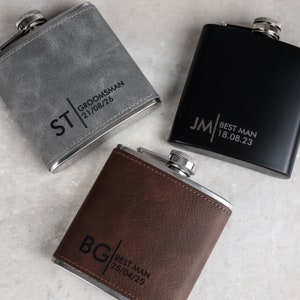 Groomsmen Best Man Usher Groom Gift Personalised Matte Black 6oz Hip Flask. image 6