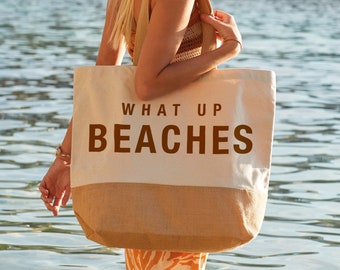 What Up Beaches Bolsa de mano navideña, Esencial de verano, Cumpleaños, Idea de regalo del Día de la Madre, Bolsas de mano